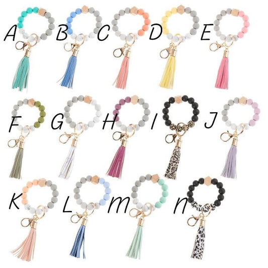 SILICONE & WOOD STRETCHY BEADED KEYCHAIN BANGLE BRACELETS RTS Bee U-Nique Fashions