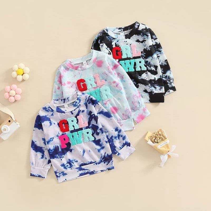 Girl Power Tie Dye Chenille Patch Sweatshirts