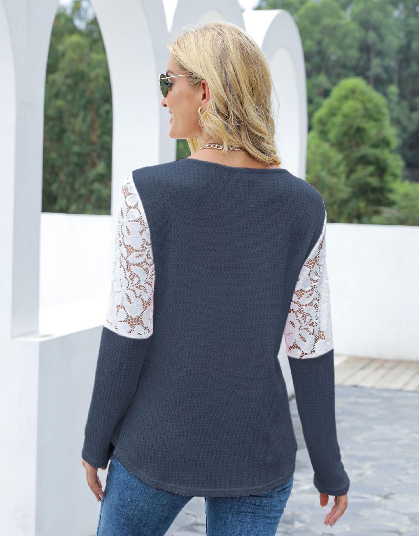 Lace Waffle Knit Top