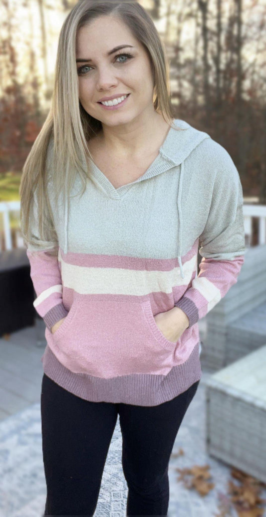 RTS Pink Gray Color Block Hoodie