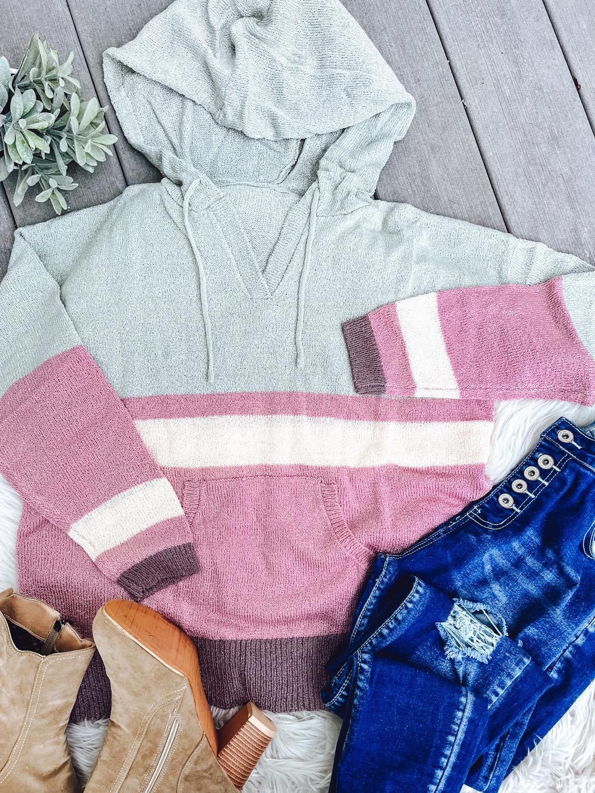 RTS Pink Gray Color Block Hoodie