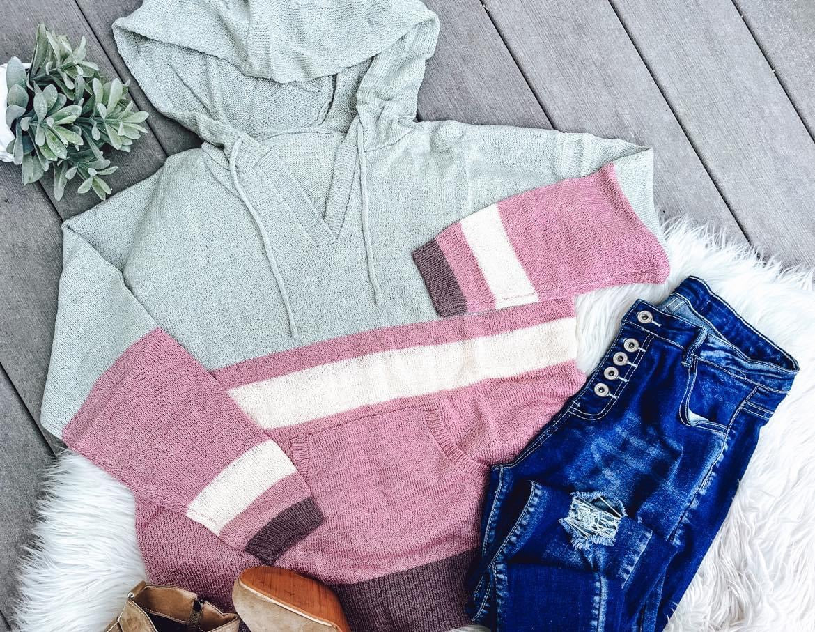 RTS Pink Gray Color Block Hoodie