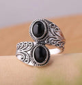 Double Black Gem Antique Silver Ring