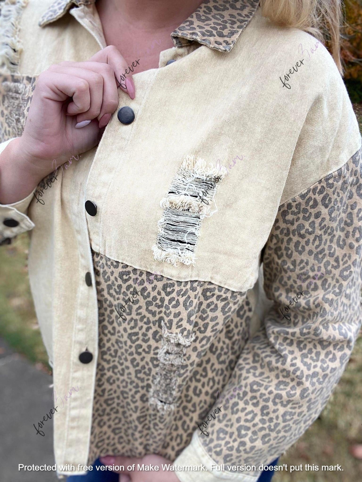 Distressed Jean Leopard Shacket