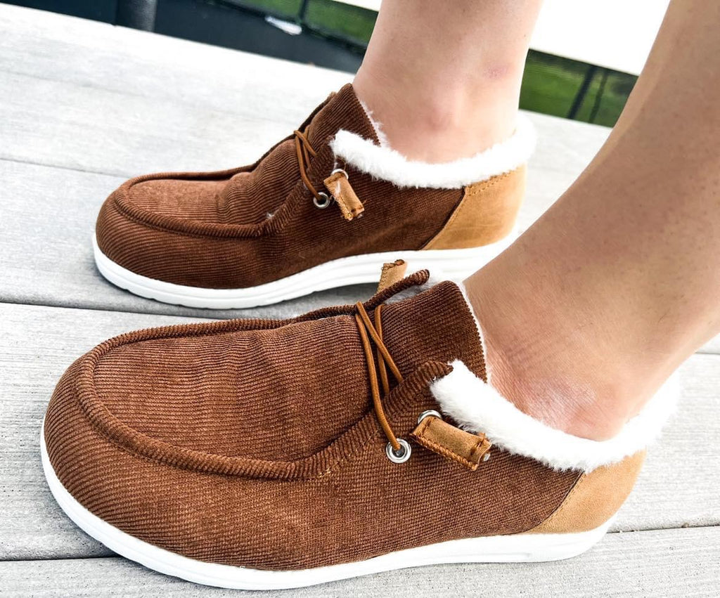 Corduroy Fleece Lined Slip Ons