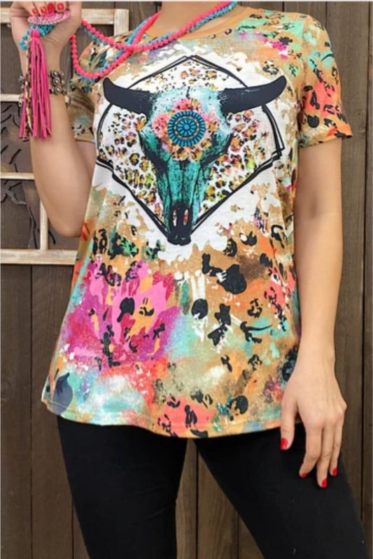 Teal Skull Print Top