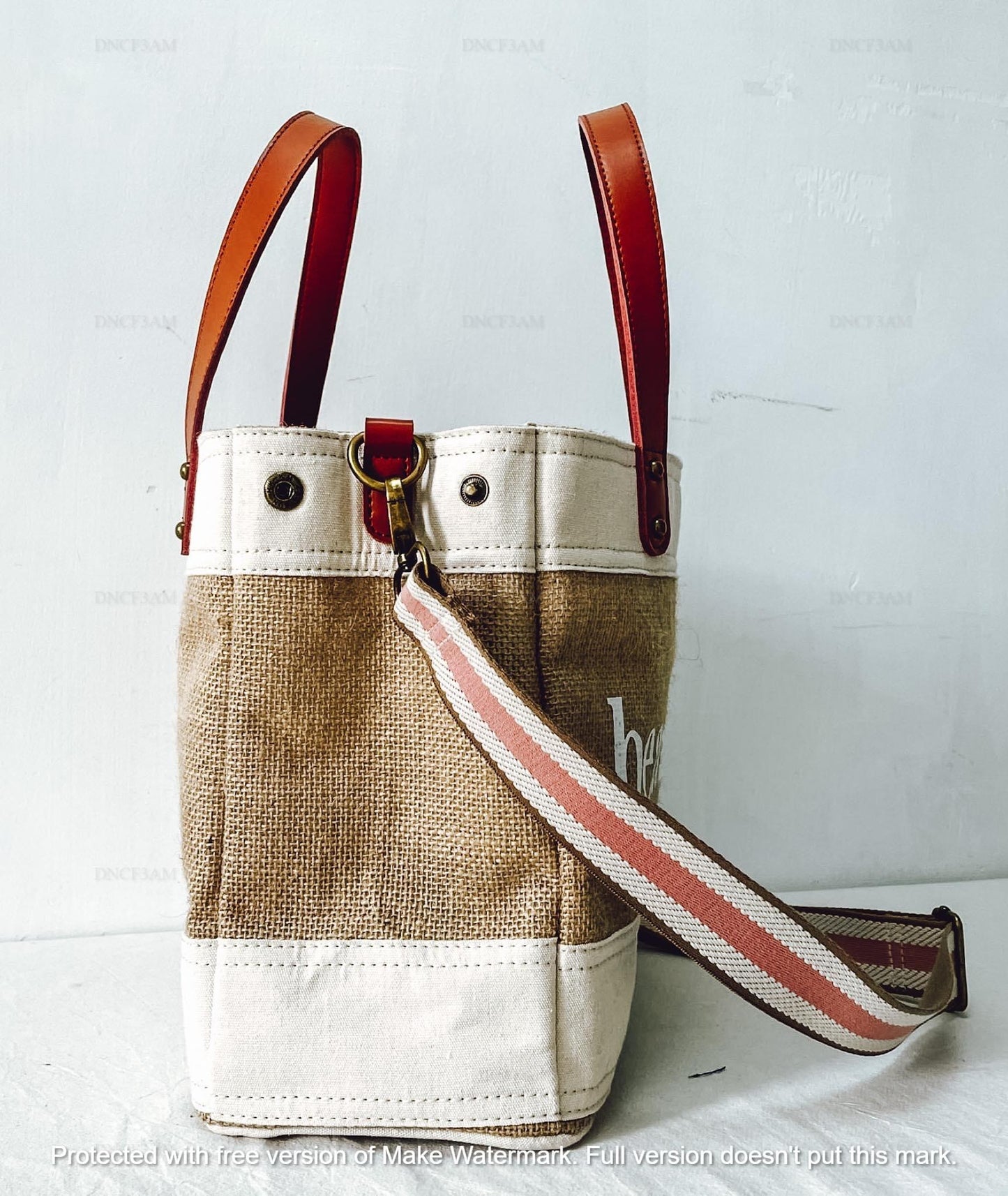 Jute and Vegan Leather Standing Tote