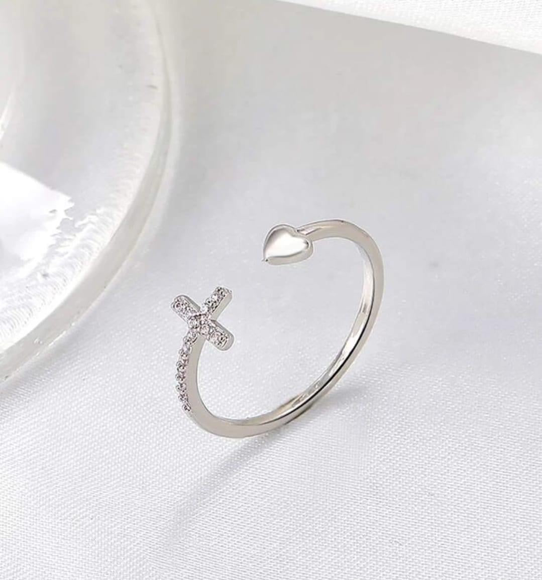 Cross heart ring
