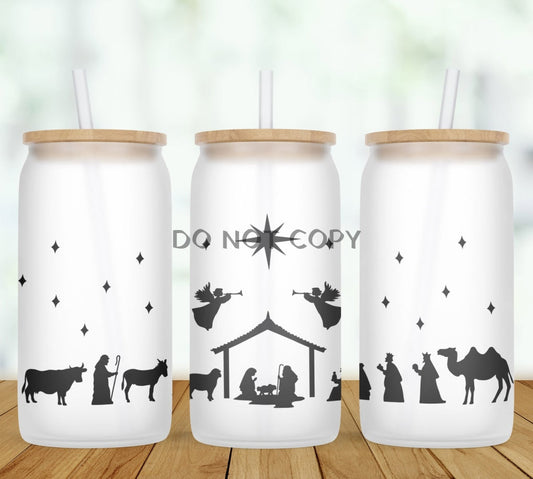Nativity Scene Glass Can