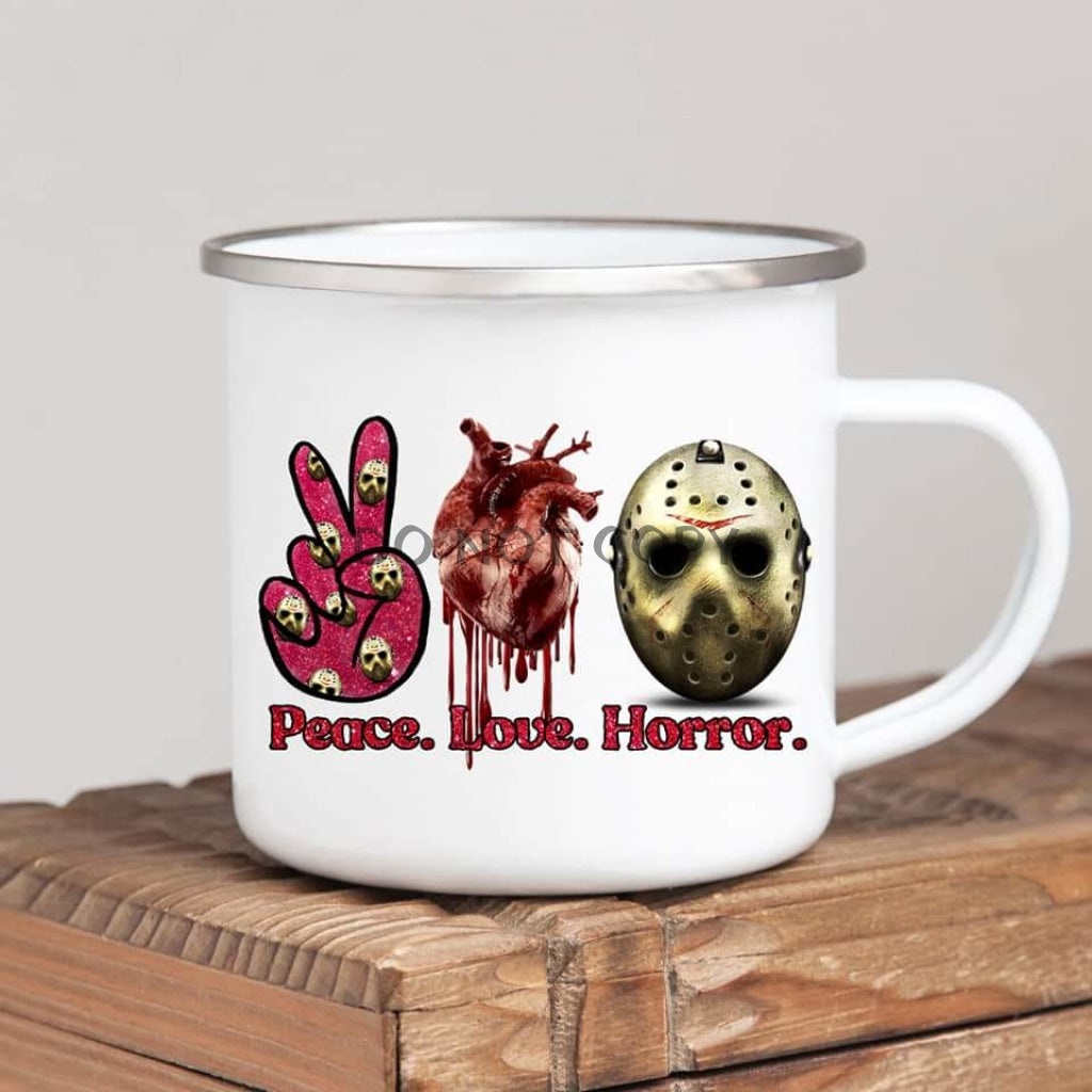 Peace Love Horror Enamel Mug Mug