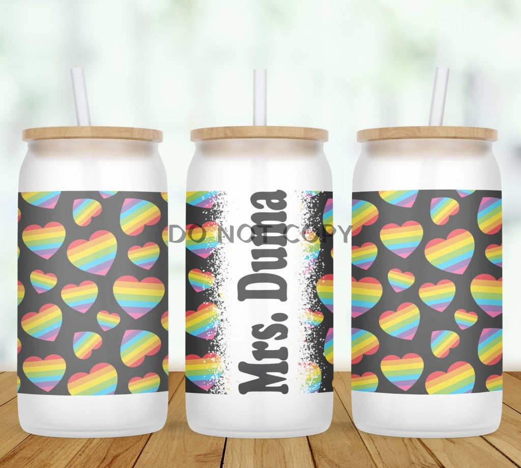 Rainbow Hearts Personalized Glass Can
