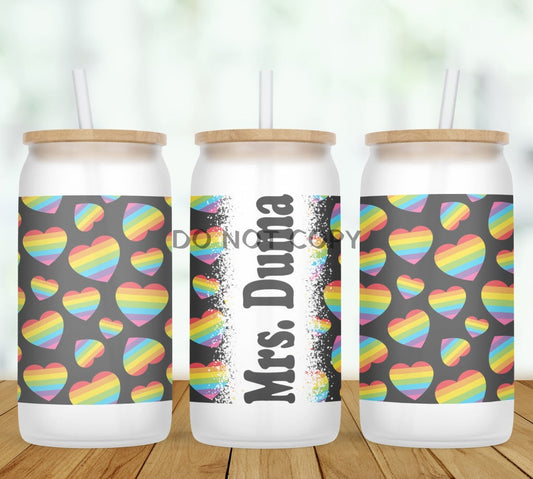 Rainbow Hearts Personalized Glass Can