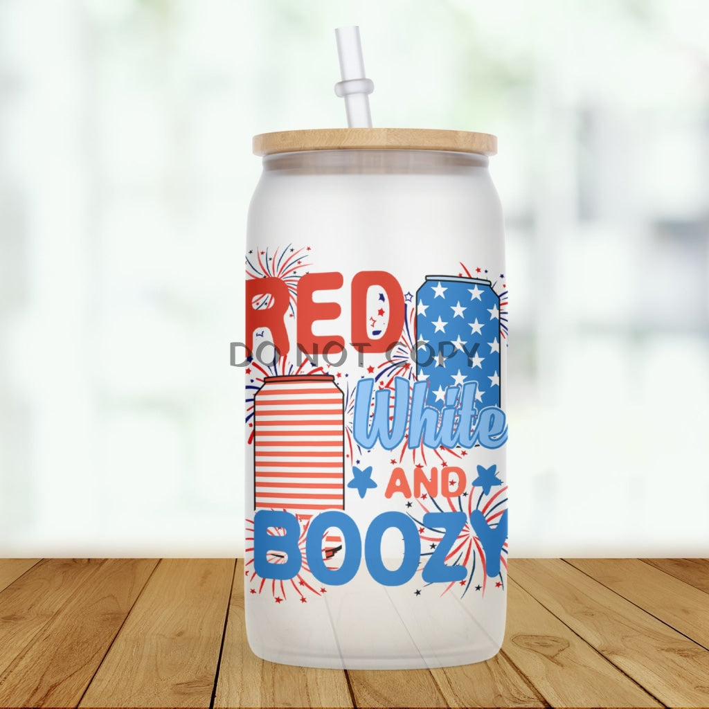 Red White & Boozy Glass Can