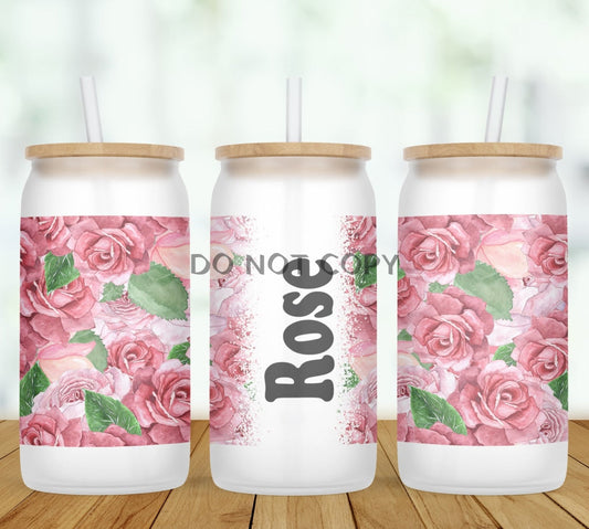 Rose Personalized Glass Can