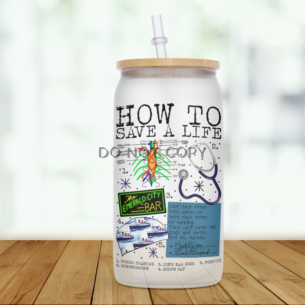 Greys Save A Life Glass Can