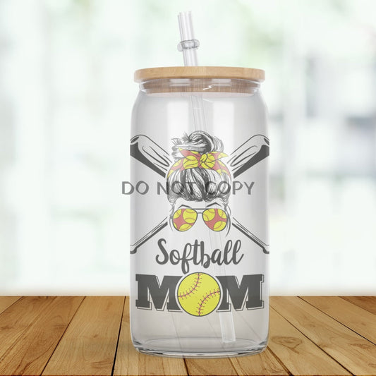 Softball Mom Glass Can