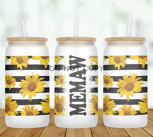 Sunflower Stripe Personalized Glass Can