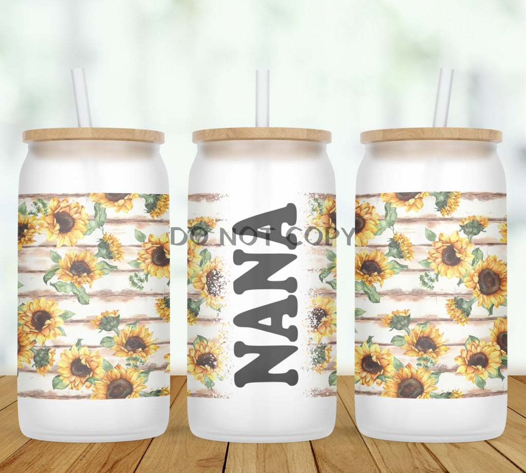 Sunflower Wood Personalized Glass Can