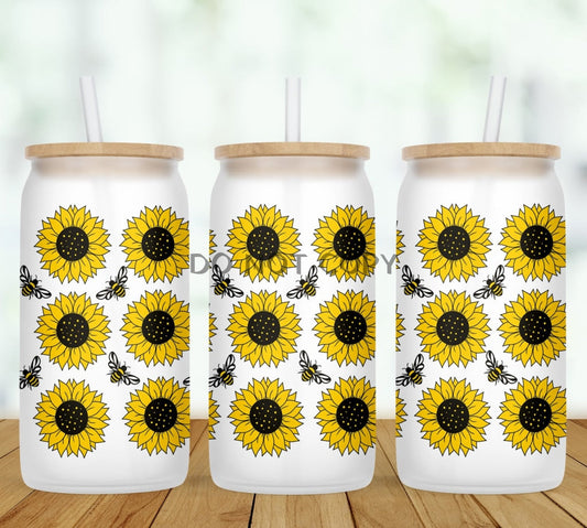 Sunflowers And Honeybees Glass Can