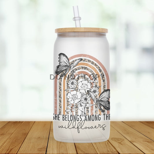 Wildflowers Frosted Glass Glass Can